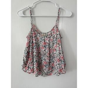 Hollister Women's Floral Pink Purple Vintage Ruffled Adjustable Straps Top Sz XS